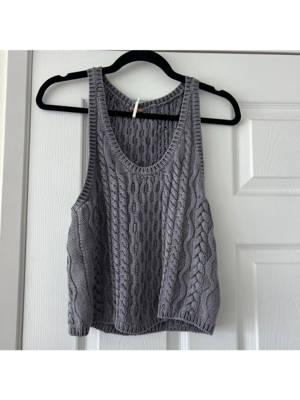 Free People Cotton Cable Knit High Tide Purple Gray Sweater Tank Size Small NWT